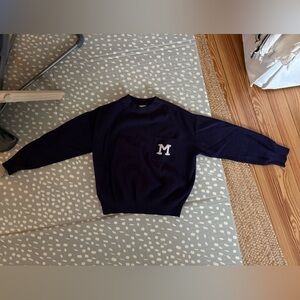Mango Dark Blue Crewneck Sweater with 'M' Emblem